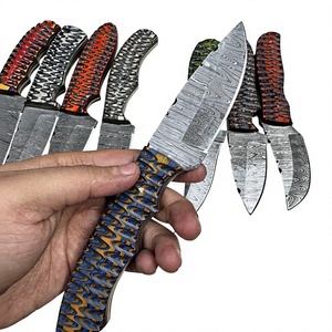 Couteau à lame fixe Drop Point en acier Damas, manche en bois Pakka bleu, couteau de survie pour le camping et le bricolage - Garantie 3 ans, prix abordables - Product Image 4