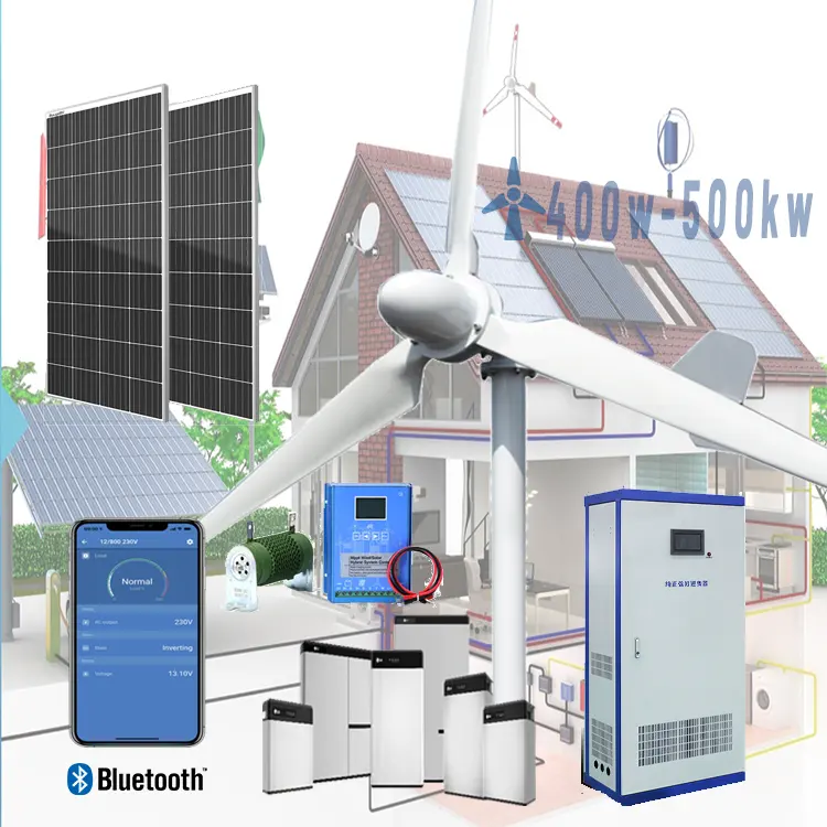 Teknologi Sistem hibrida luar ruangan elektrik 400w, lampu jalan led tenaga surya rumah tangga turbin angin pemilik rumah