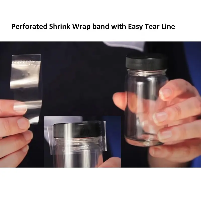 Custom Logo Printing Perforated Heat Shrink Wrap Bands Shrink Safe Sealed Band For Bottle Necks Jars Cap Seal