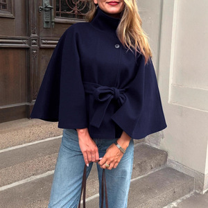 Automne hiver femmes Long manteau col montant cravate <span class=keywords><strong>sans</strong></span> manches ceinture Style <span class=keywords><strong>veste</strong></span> ample - Product Image 2