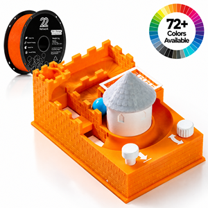 Château médiéval orange imprimé en 3D sur mesure avec tourelle à moulin à vent, ensemble de jeu - Product Image 1