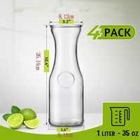 Ensemble de 4 carafes en verre transparent de 1 litre avec couvercle pour servir les boissons