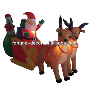 180cm Décoration <span class=keywords><strong>gonflable</strong></span> de Noël saine Père Noël sur traîneau avec rennes et pingouin Factory Direct - Product Image 1
