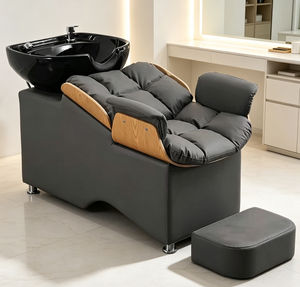 Fauteuil de lavage noir inclinable pour salon de coiffure avec bac intégré et repose-pieds - Product Image 5