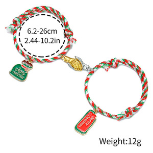 Christmas Charm <b>Bracelet</b> Red Green <b>Rope</b> Santa Tree Gloves Gift Unisex Zinc Alloy 3D Decoration Couple Best Friend <b>Bracelets</b> - Product Image 5
