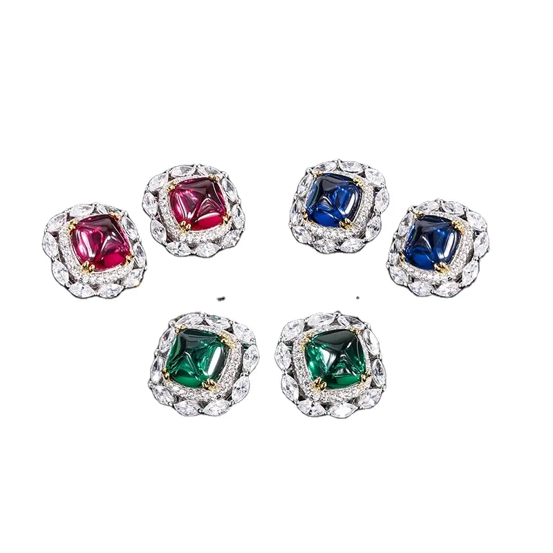 S925 เงินหูStuds HotSelling Treasureสีสันน้ําตาลทาวเวอร์เพชรZirconหินหลักต่างหูหินหลัก 8*8 ต่างหู