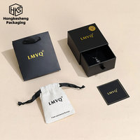 HKSTY Boîte à tiroir noire de luxe personnalisée, petit sac en papier, pochette à cordon pour collier, boucles d'oreilles, bague – Solution tout-en-un pour petites entreprises