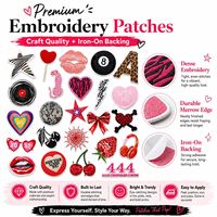 Lot de patchs brodés thermocollants ou à coudre, motifs audacieux Léopard, Kiss Me, 8 Ball, Cerises, Flamme, Cœur, Fraise