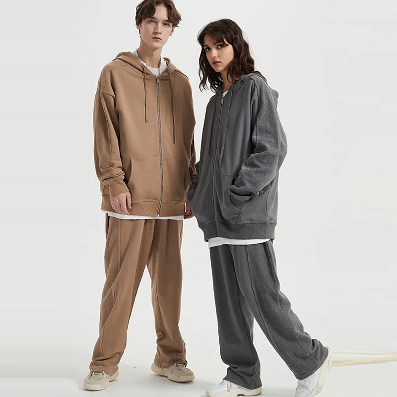 Ensemble de sweats à capuche pour homme, surdimensionné et décontracté, avec cordon de serrage et fermeture éclair, Offre Spéciale