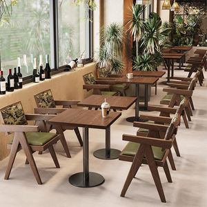 Conjunto de Mesa e Cadeiras de Madeira Sólida para Cafeteria e Restaurante, Mobiliário Comercial Personalizado XZY, para 2-4 Pessoas - Product Image 1