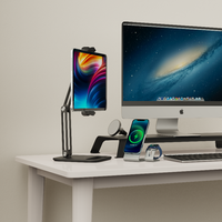 Support de tablette pliable universel Boneruy à double bras, réglable en angle, en métal et aluminium, pour toutes les tablettes/téléphones de 5 à 14 pouces