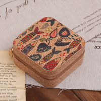 Portable Liège Boîte À Bijoux Léger Vintage Boucles D'oreilles Boîtes De Rangement Boucles D'oreilles Collier Anneaux Cas Carré-Forme Zipper Organisateur