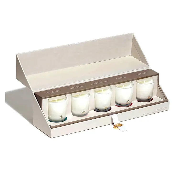 Luxury Custom Rigid Cardboard Lid and Tray Flip Gift Votive Candle Set Packaging Box With Insert