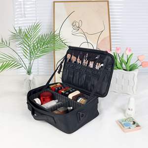 Oxford Cloth <b>Makeup</b> Tote <b>Bag</b> Black Zipper Closure Portable Cosmetic Case For Beauty <b>Professionals</b> With Soft Handle - Product Image 3