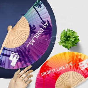 Stable Quality Custom Design 9 Inch 23cm Abanicos De Mano Fabric <b>Hand</b> Held <b>Fan</b> Wooden <b>Folding</b> <b>Hand</b> <b>Fan</b> - Product Image 1
