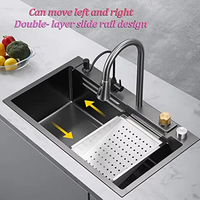 Évier de cuisine cascade en acier inoxydable SUS304, avec rinceur de verre multifonction et égouttoir intelligent, évier à double cuvette