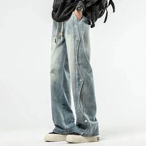 Fashion Loose Wash Side Buckle <b>Drawstring</b> Hip Hop Casual Oversized <b>Jeans</b> for <b>Men</b> and Women - Product Image 4