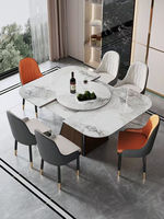 Table à manger moderne extensible en marbre avec plateau tournant en dalle de roche et base en bois, mobilier de restaurant, hôtel, bar à domicile