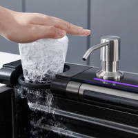 Samtou 304 évier de cuisine en acier inoxydable led numérique double cascade robinet vidange panier multifonction cuisine bassin éviers
