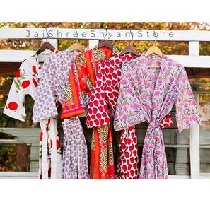 Bata kimono de algodón con estampado floral para mujer, ropa cómoda para estar en casa y noches tranquilas - Product Image 1