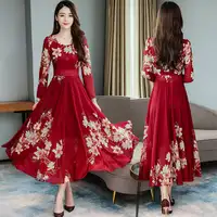 Gaun Panjang Motif Bunga untuk Wanita, Gaun Maxi Sifon Panjang Kerah V Dalam, Gaun Musim Panas Kasual Elegan untuk Wanita