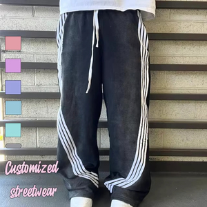 Streetwear personnalisé coton <span class=keywords><strong>blanc</strong></span> rayé tube droit lâche hommes sport pantalons <span class=keywords><strong>de</strong></span> survêtement en coton - Product Image 1