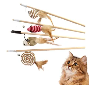 Brinquedo interativo para gatos de madeira para animais de estimação, bastão fofo para gatos
