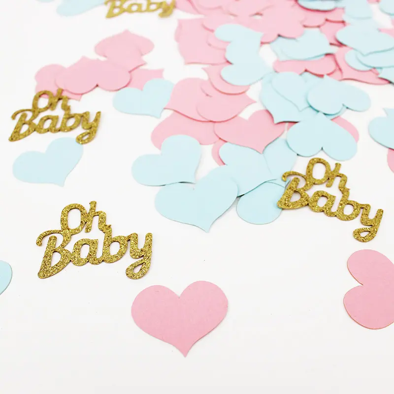 สินค้าใหม่สีชมพูและสีฟ้าหัวใจ Confetti PARTY ตกแต่ง Glitter โอ้เด็กกระดาษ Letter Confetti สำหรับ Baby Shower วันเกิด