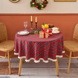 <span class=keywords><strong>Mantel</strong></span> <span class=keywords><strong>Redondo</strong></span> Pequeño a Cuadros Rojos, de Poliéster, Resistente al Agua, para Mesa de Comedor, para Uso Navideño en el Hogar - Product Image 2