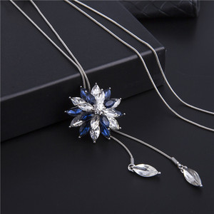 FN02-Colgante de flores con diamantes de imitación, collar de cadena larga, joyería - Product Image 2