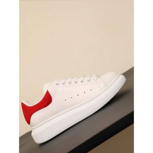 High-Top White Sneakers Thick-Soled Cowhide 5cm Platform Muffin Height Lace-Up Sporty Retro Walking Shoes - Product Image 2