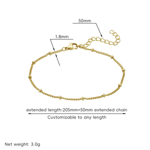 Bracelet <span class=keywords><strong>de</strong></span> <span class=keywords><strong>cheville</strong></span> délicat en acier inoxydable avec perles satellite, chaîne d'extension réglable, plaqué or 18 carats, pour l'été et la plage, empilable - Product Image 2