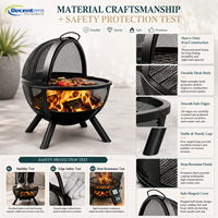Brasero sphérique portable en maille avec couvercle articulé, grille de cuisson et poignées pour barbecue extérieur