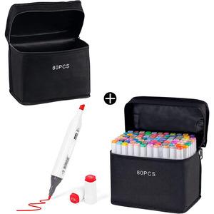 Ensemble de marqueurs à alcool à double pointe de 80 couleurs, marqueurs d'art professionnels pour le dessin, l'illustration et le croquis, fournitures artistiques, sac - Product Image 1