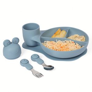 Assiette à ventouse en silicone pour bébé, 3 compartiments, avec cuillère et fourchette, qualité alimentaire, sans BPA, vaisselle pour repas des tout-petits - Product Image 2