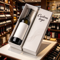 Boîte cadeau personnalisée pour vin blanc avec insert profilé et couvercle imprimé pour bouteille unique, pour acheteurs en gros et commandes en vrac