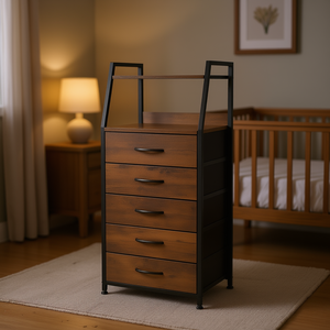 Organizador de Gabinete Rústico Marrón Db con 5 Cajones, Material de Madera de Acacia, Estante de Almacenamiento para Dormitorio con Marco de Metal - Product Image 2