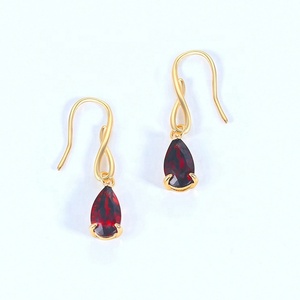 Gioielli Raffinati Orecchini Pendenti in <span class=keywords><strong>Oro</strong></span> Giallo 14K e Argento Sterling 925 con Gemme Naturali Granato Peridoto Cristallo Viola EI076-M - Product Image 3