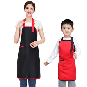 Delantales para adultos y niños de poliéster de color sólido con bolsillo para cocinar, traje de trabajo, uso familiar - Product Image 1