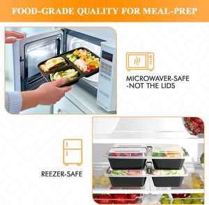 Boîtes à lunch en plastique sans BPA avec couvercle, 1, 2, 3 ou 5 compartiments, lot de 20, boîte de rangement alimentaire, boîte bento - Product Image 4