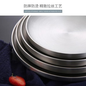 304 Stainless Steel Plate Korean Style Gold Round Flat Bottom Plate For BBQ Fruit Grilled Meat Tableware Hotel Food Use - Product Image 2