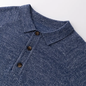 <span class=keywords><strong>Polo</strong></span> en <span class=keywords><strong>laine</strong></span> mérinos tricoté sur mesure Chemise pour hommes Pull en tricot à manches courtes en lin de couleur unie - Product Image 2