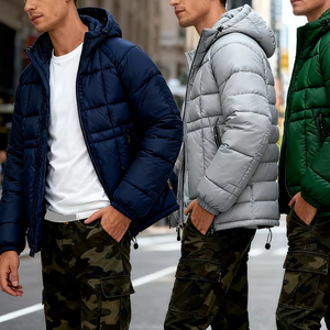 Vestes d'hiver décontractées pour hommes avec logo personnalisé, fabrication en usine, col à capuche luxueux en duvet 80%, fermeture éclair, bouton A - Product Image 3