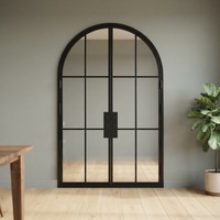 Puertas de Patio Modernas de Hierro Forjado con Vidrio Exterior Negro, Aislamiento Térmico y Diseño de Arco Superior, Puertas de Acero y Vidrio