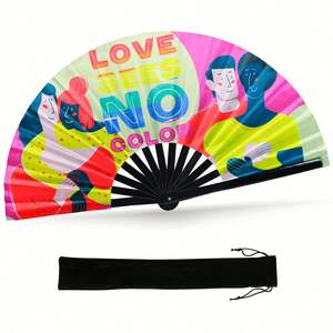 Abanico Plegable Grande de Bambú con Diseño de Arcoíris, Abanico Plegable con Sonido para Festivales de Música, Orgullo Gay - Product Image 3