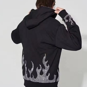 Sweat-shirt d'hiver pour homme de haute qualité, personnalisé, avec broderie de strass, double fermeture éclair, imprimé surdimensionné, en tissu épais délavé soleil - Product Image 4