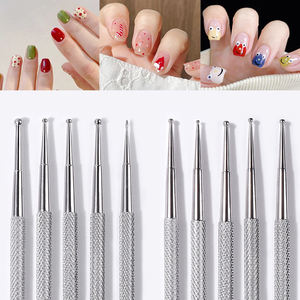 Outil de pointage des ongles en acier inoxydable avec brosse en nylon Mandala peinture strass sélecteur Nail Art stylo points applicateur pointeur - Product Image 1