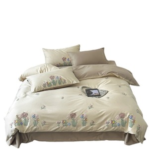 Parure de lit brodée florale en coton à fibres longues 100 fils, respirante, style drap de lit - Product Image 5
