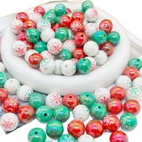 Perles rondes colorées en acrylique plaqué UV de 16 mm, flocons de neige, pour bijoux DIY de Noël, stylos, porte-clés, breloques de téléphone, accessoires