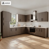 Meuble de cuisine en bois massif sur mesure, aménagement en L minimaliste, livraison en kit, boîtes de rangement en MDF et rangement coulissant